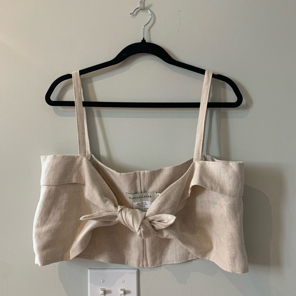 Beige Crop Top with Bow Detail